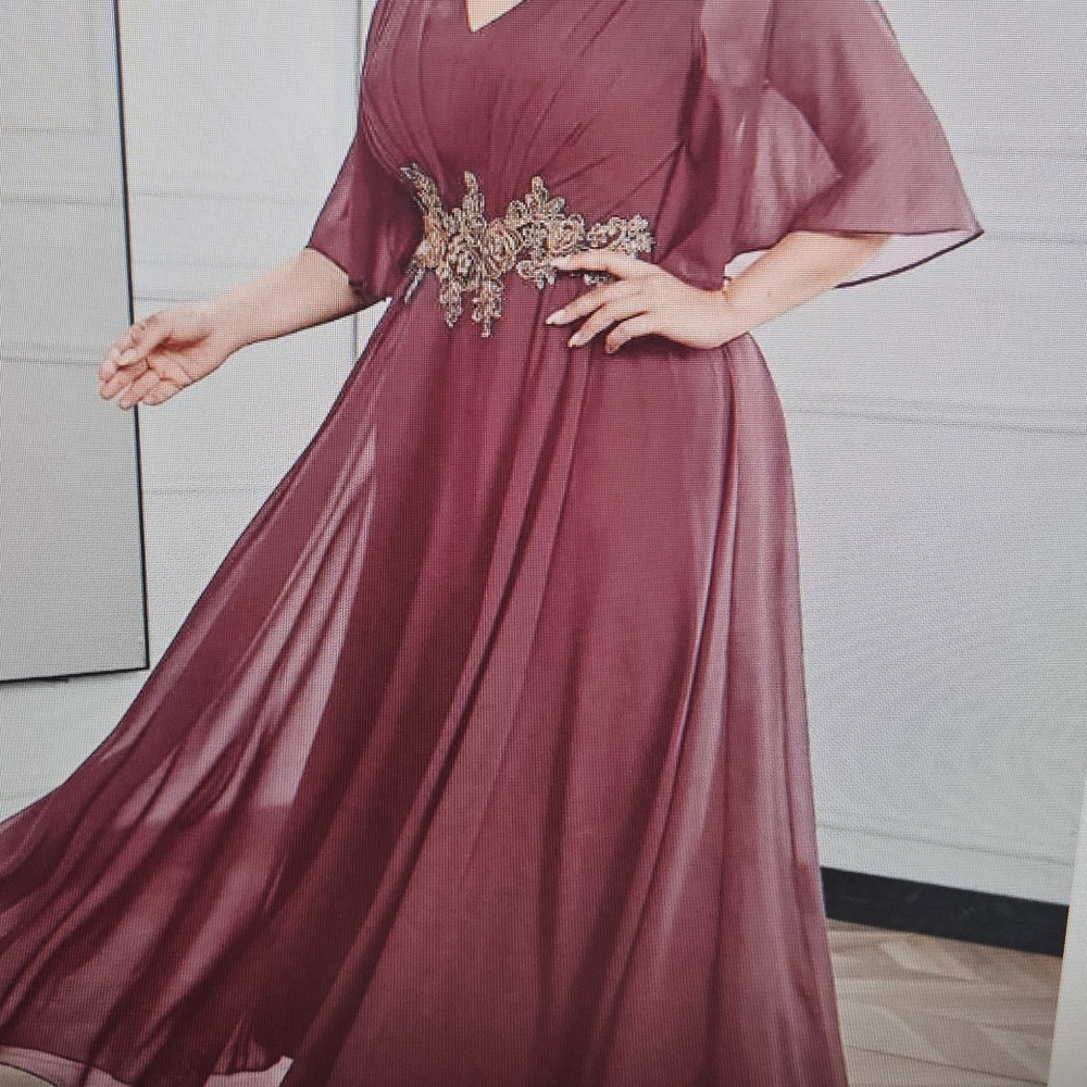 SHEIN Wine Maxi Dress with Metallic Accents